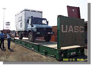 Mog on a 40ft flat-rack.